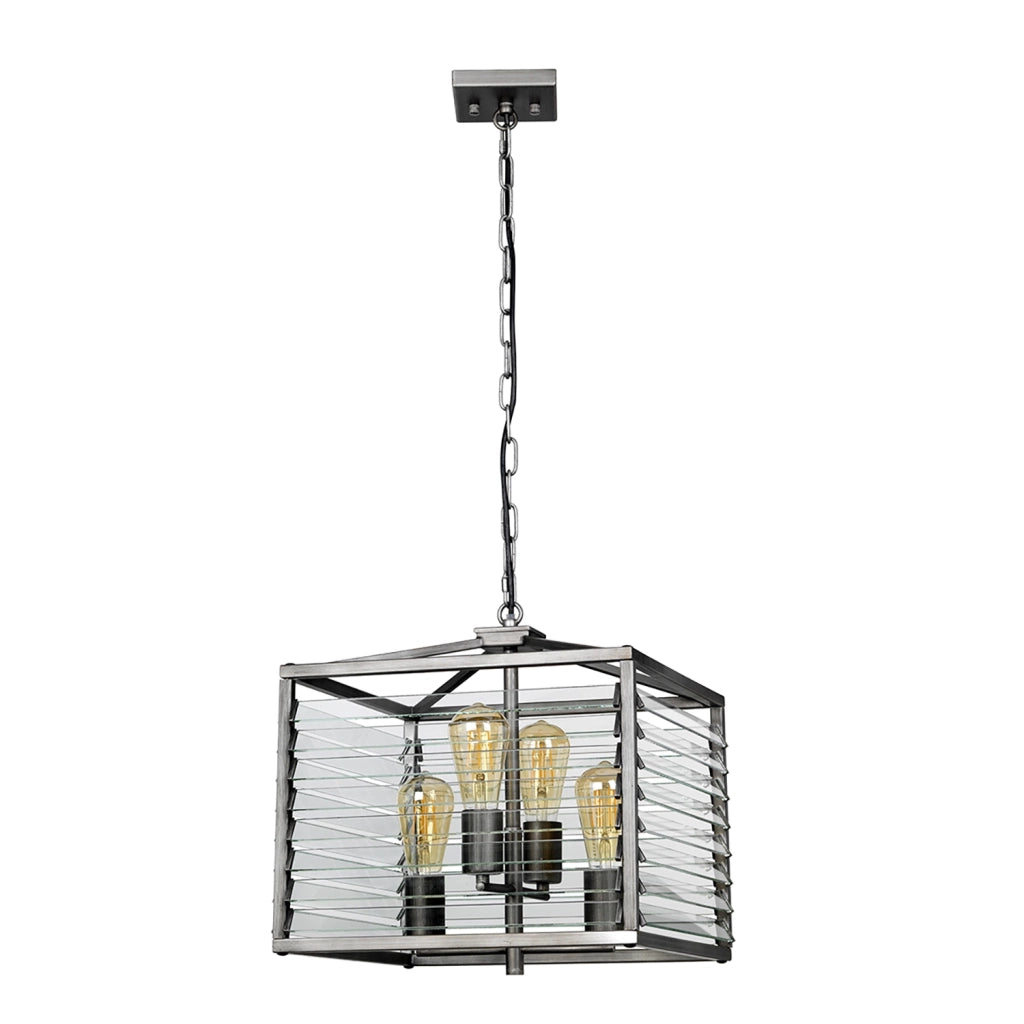 Lampadario Industrial Nordico Louvre Acciaio Canna Di Fucile Vetro 4 Luci E27