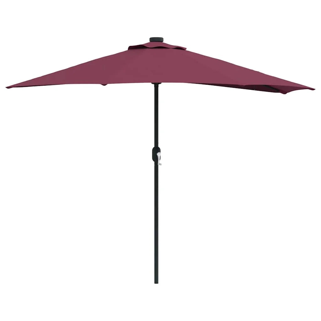 Ombrellone da giardino pieghevole moderno con illuminazione LED 294 x 150 x 224 cm in poliestere bordeaux 02_0058670