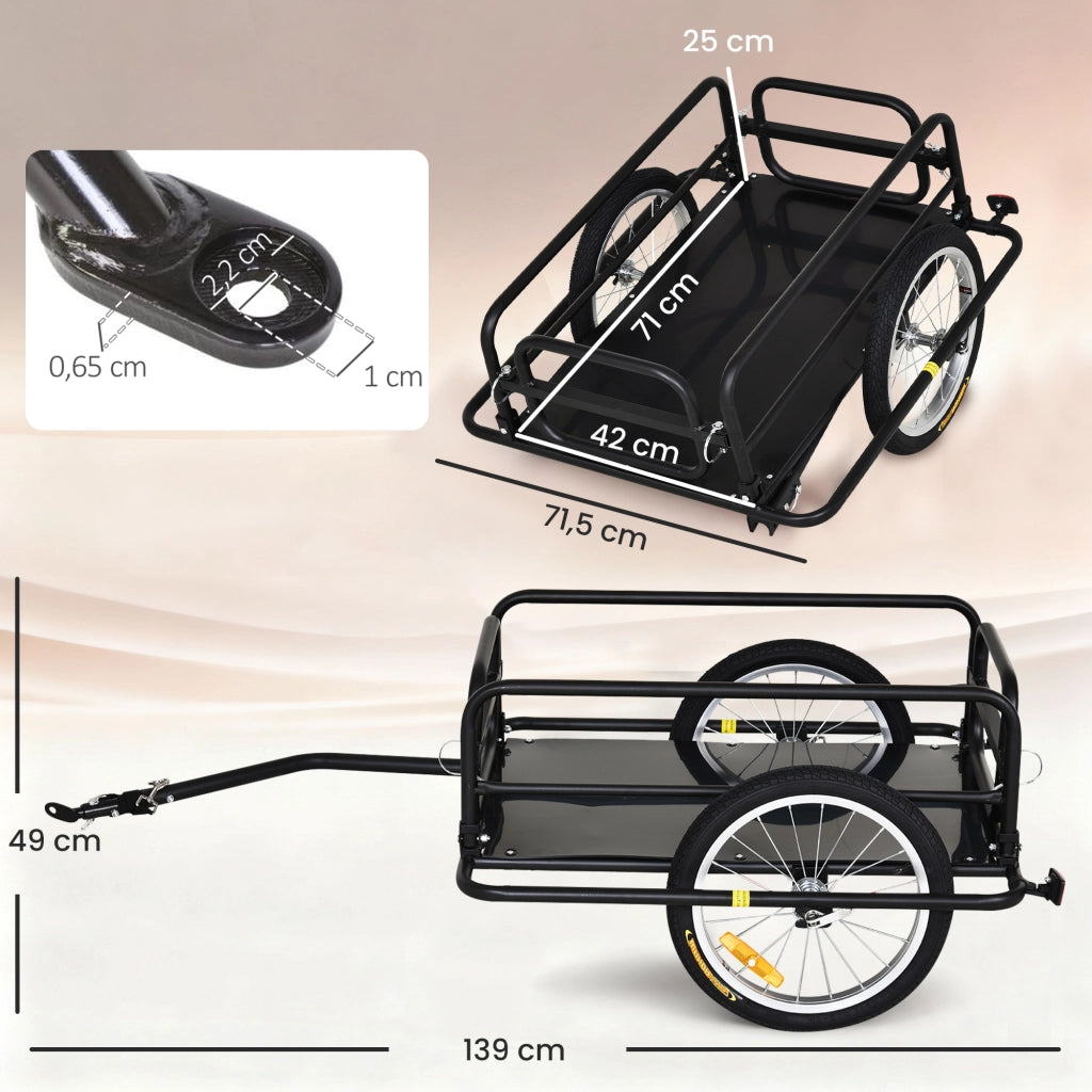 Rimorchio per bicicletta ¨C Zephmum ¨C Nero acciaio 139x71.5x49 cm