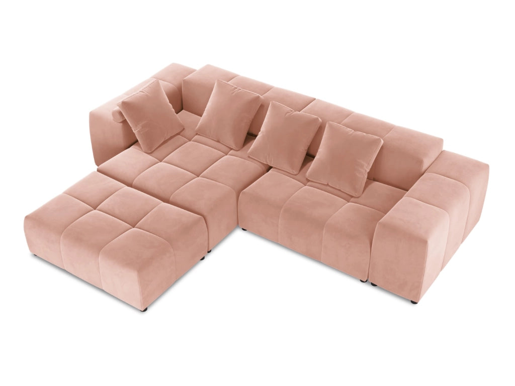Cosmopolitan Design - Divano angolare modulare reversibile "Rome" 5 posti in velluto rosa 