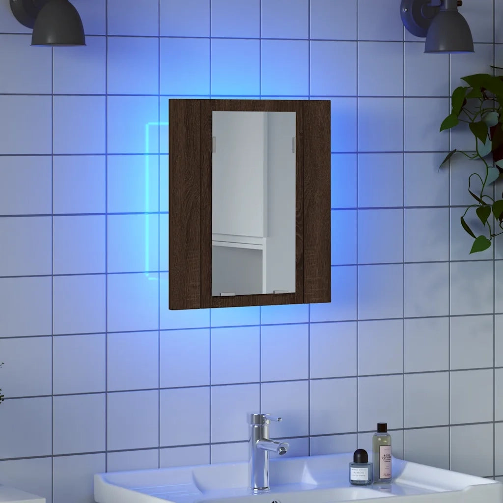 Mobile Bagno Specchio LED Rovere Marrone 40x12x45cm Multistrato 822835