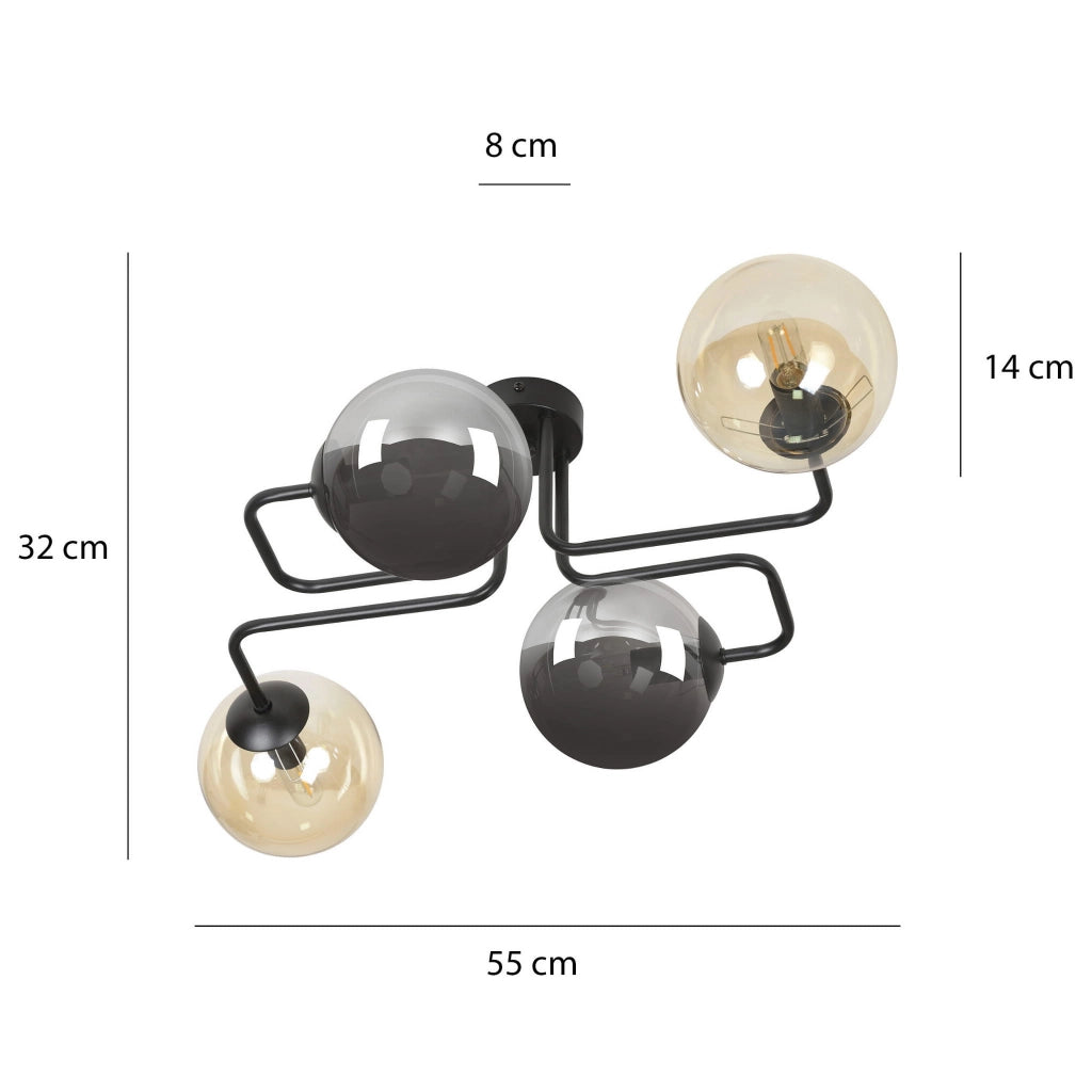 Plafoniera Emibig Brendi 4xE14 nero vetro mix 55cm