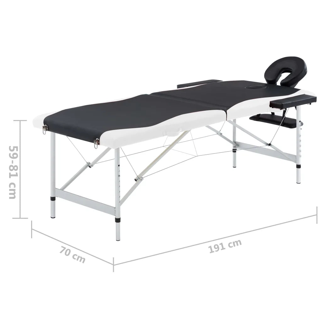 Lettino Massaggio Pieghevole 2 Zone in Alluminio Nero e Bianco CFW6022313