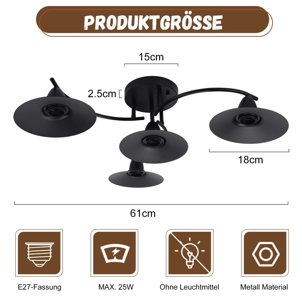 ZMH Lampada da soffitto stile industriale retrò nero E27 per corridoio camera letto sala pranzo soggiorno interno
