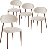 GrandCA HOME Set di 4 Sedie da Pranzo in Stile Medievale, Sedia da Cucina in Lino Beige con Schienale, Gambe in Metallo Effetto Legno Scuro, Adatte per Cucina, Soggiorno e Camera da Letto