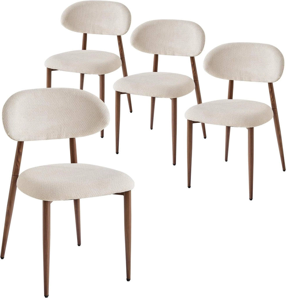 GrandCA HOME Set di 4 Sedie da Pranzo in Stile Medievale, Sedia da Cucina in Lino Beige con Schienale, Gambe in Metallo Effetto Legno Scuro, Adatte per Cucina, Soggiorno e Camera da Letto