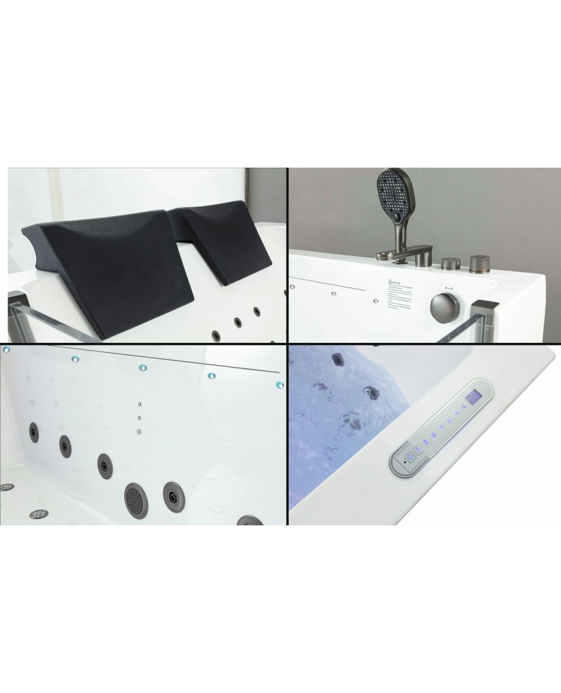 Vasca da bagno idromassaggio in vetro due posti full optional riscaldata 180x90cm Sicorage Traxy Dx