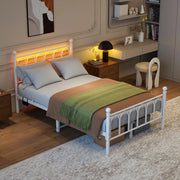 Letto singolo 120 × 200 cm con testiera alta, LED, USB e presa, spazio sottoletto, senza materasso, bianco