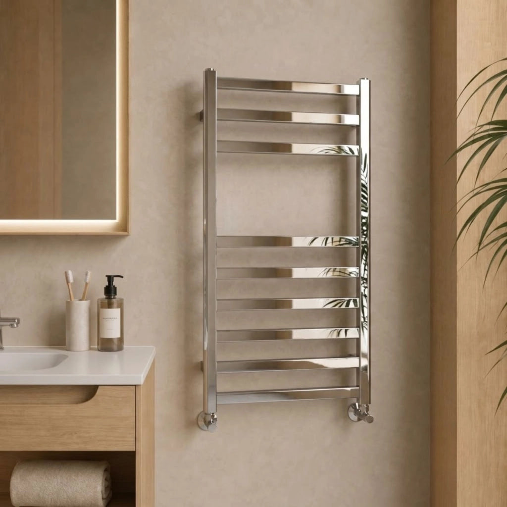 Termoarredo scaldasalviette square cromo lucido per bagno profilo quadro *** finitura- cromo lucido, misure h770xl500...