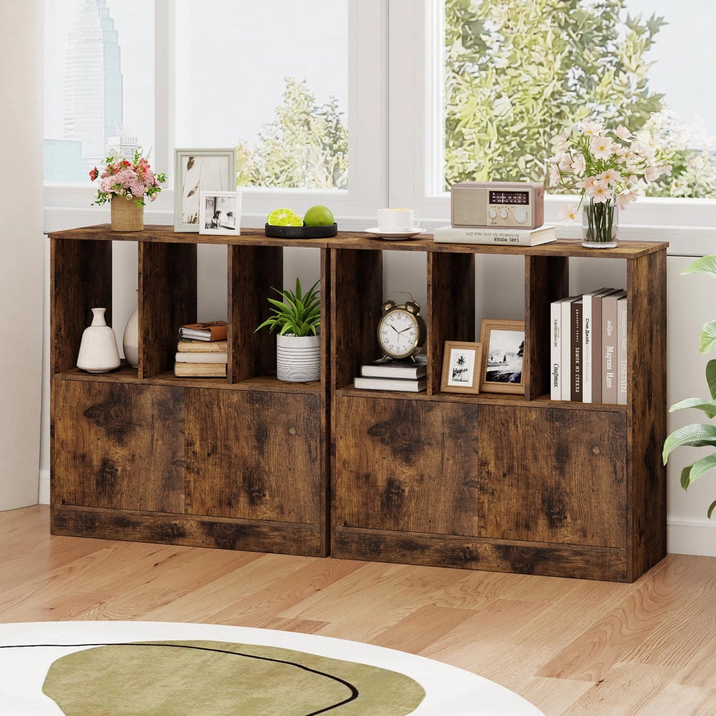 Libreria ante e mobiletto scaffale moderno a 3 livelli per soggiorno studio camera da letto-Scaffale da terra mensola di archiviazione Marrone