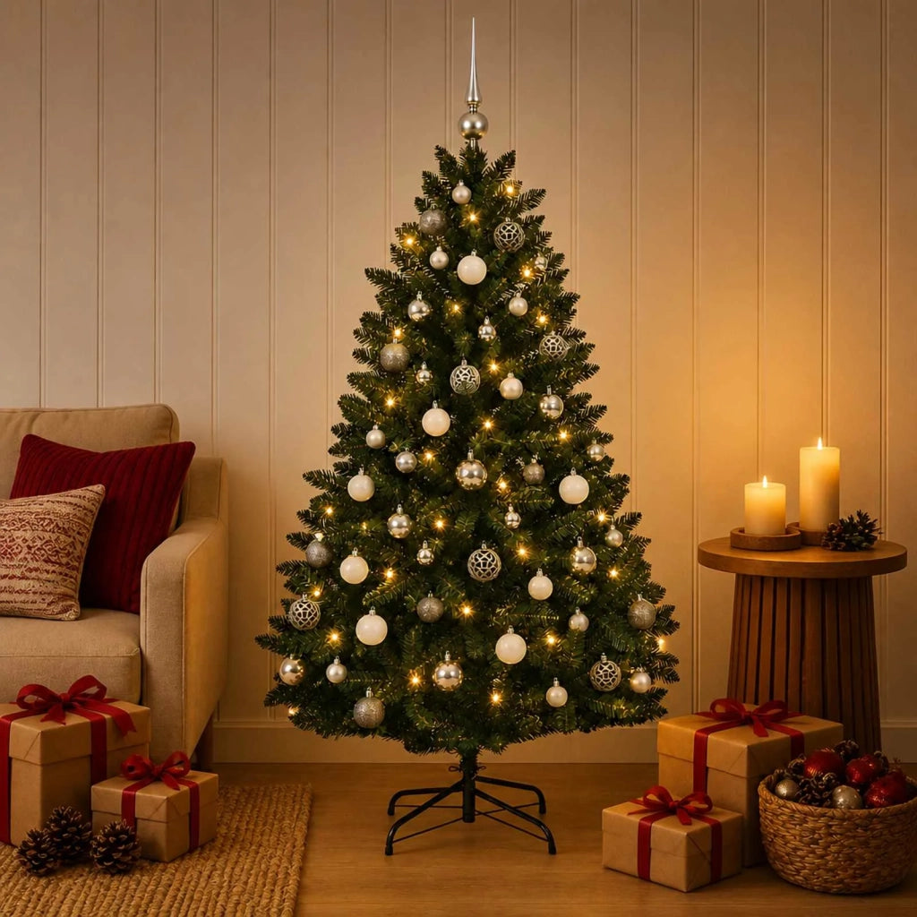 Albero di Natale artificiale verde scuro con palline 180 cm 3467278
