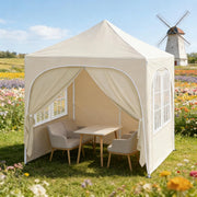 Gazebo pieghevole 2x2 m in metallo con pareti laterali, tessuto Oxford 210D impermeabile, colore beige