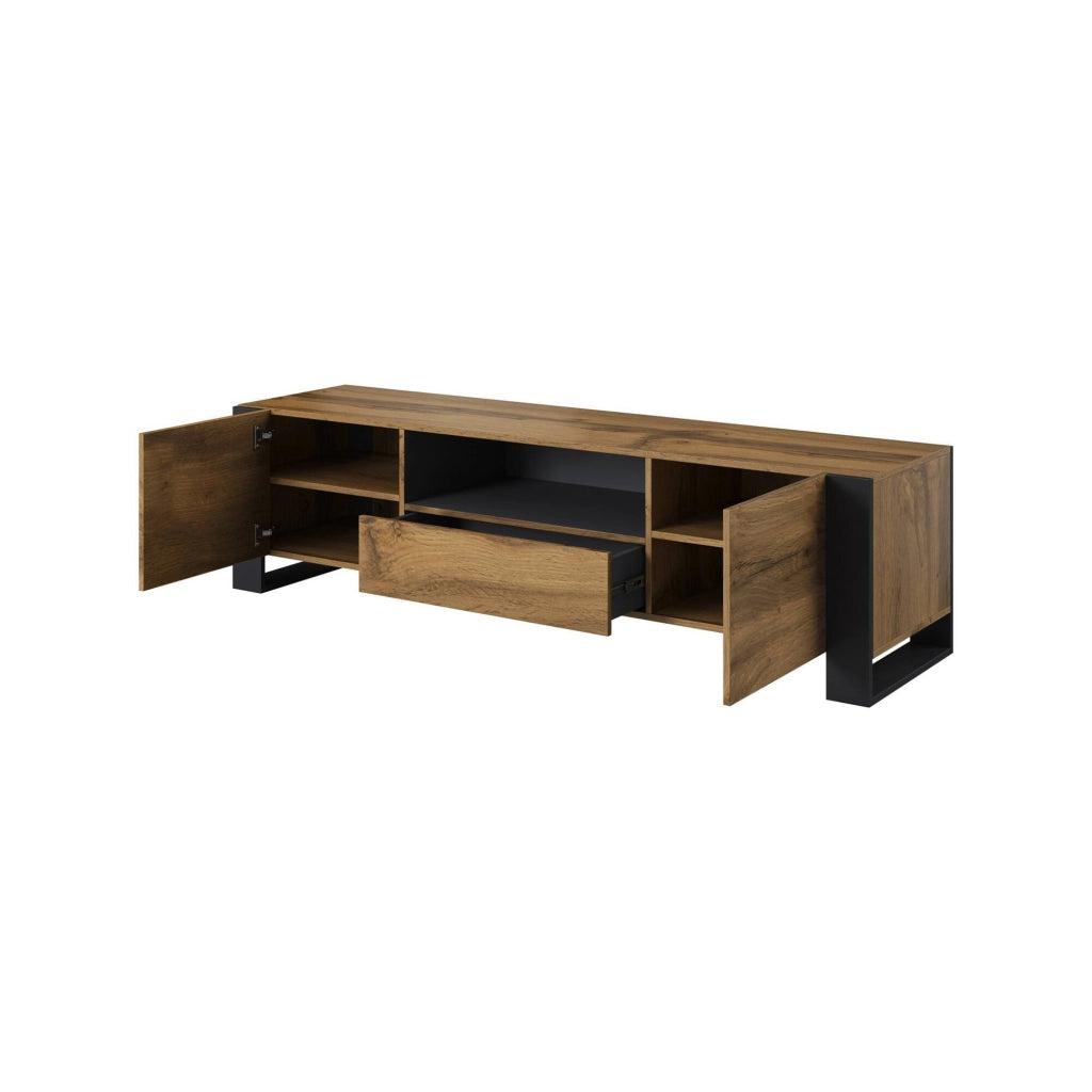 Dronero, Mobile Porta tv 3 Ripiani, 180x44x48h cm Marrone Rovere Nodi