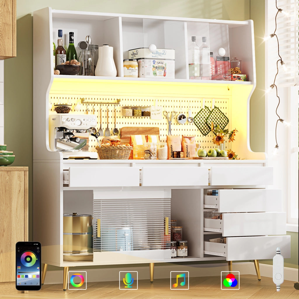 Mobile Alto con LED e Cassetto, Credenza Cucina o Sala ¨C Xylo ¨C Bianco, 145x39x171