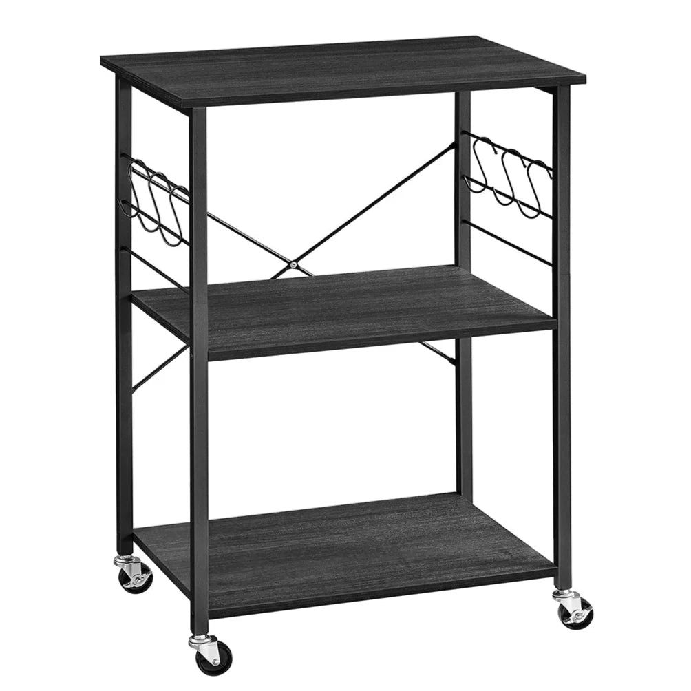 Carrello da cucina 40 x 60 x 89 cm carrello da cucina a 3 ripiani per microonde mini forno tostapane struttura in metallo con 6 ganci stile industriale marrone rustico 12_0005677
