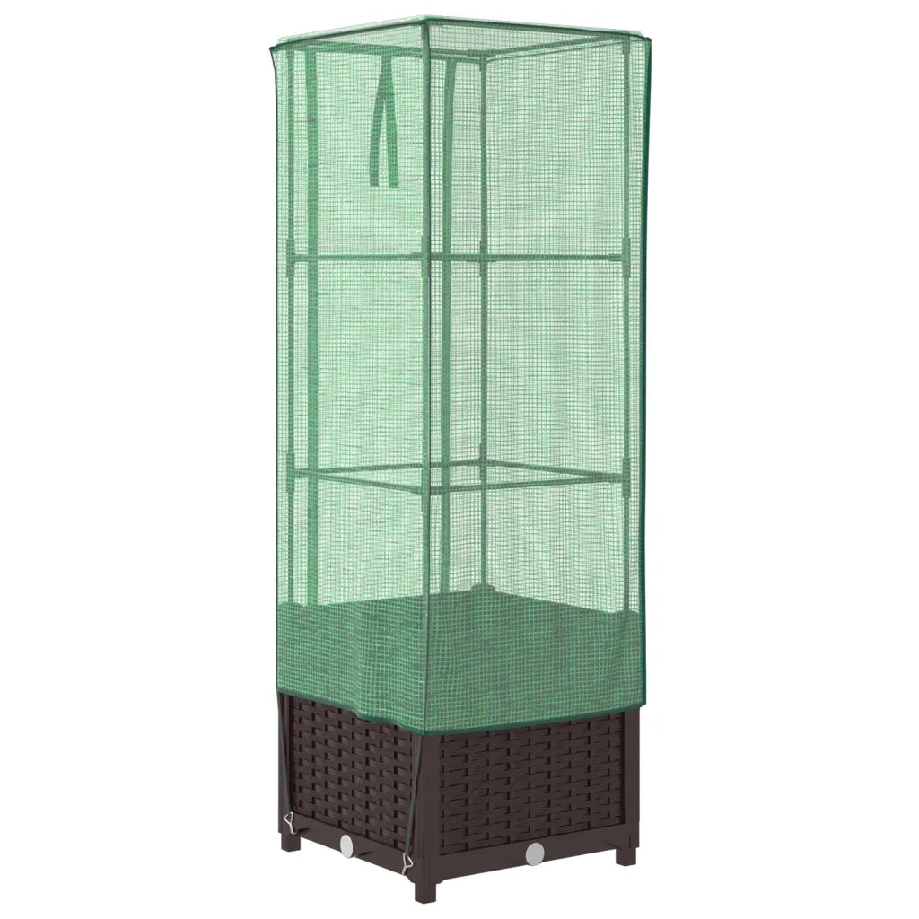 Fioriere | Cassetta per fiori | Letto Rialzato con Copertura Serra Effetto Rattan 40x40x139 cm