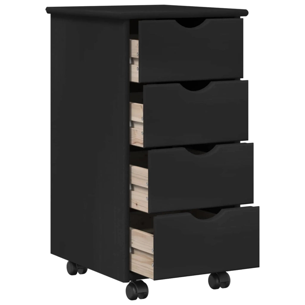 Mobile con Ruote Nero 34 x 39 x 65,5 cm Legno di Pino Massello