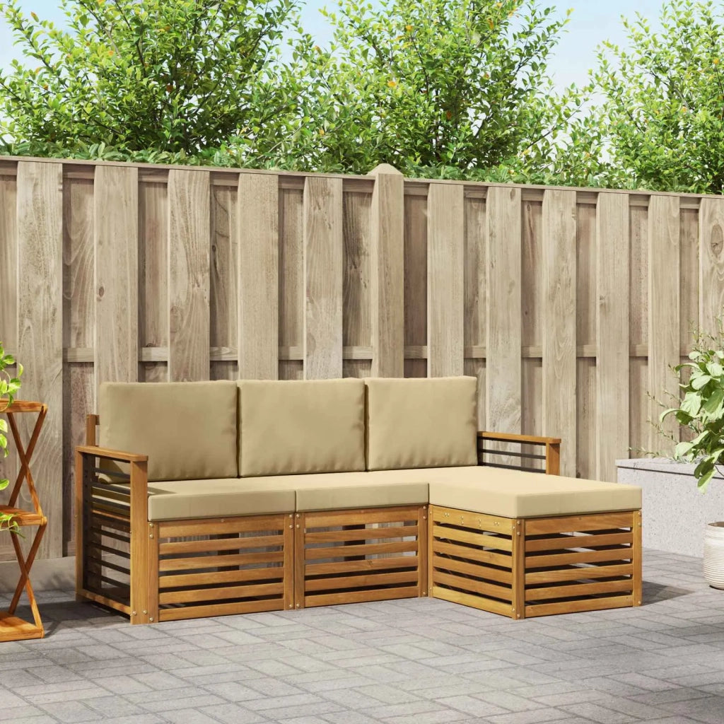 Set di divani da esterno con cuscino 4 pcs Naturale e Beige