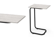 TAVOLINO IN METALLO CON RIPIANO IN LEGNO 40X30X60CM IN COLORE BIANCO