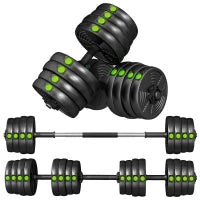 Set 2 in 1 con 2 Manubri Convertibili in Bilanciere, Peso Totale 30 kg e Dischi Pesi Regolabili, Nero