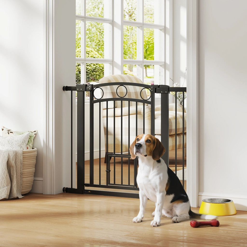 Cancelletto per Animali ¨C Xylo ¨C 77 cm, regolabile 76-104 cm, con gattaiola, nero