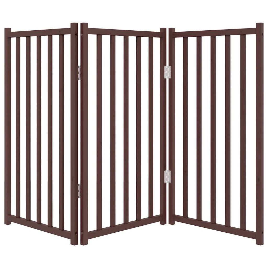 Cancelletto di sicurezza pieghevole a 3 pannelli per cani 150 cm in legno massello di abete marrone 02_0023080