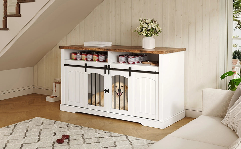 GABBIA per cani 153 x 60 x 85 cm Bianca con piano vintage