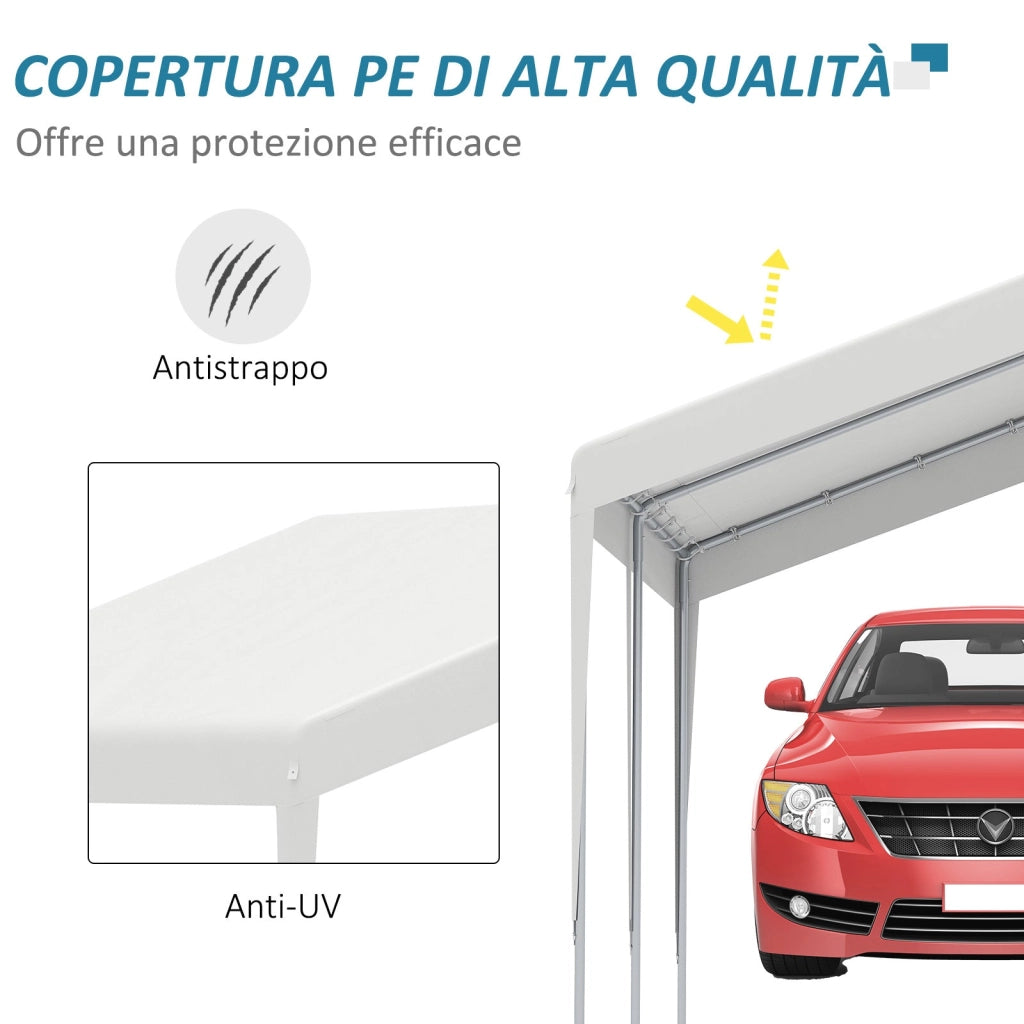 Gazebo da Giardino Garage Portatile 4x4x2,85m in tessuto PE Bianco