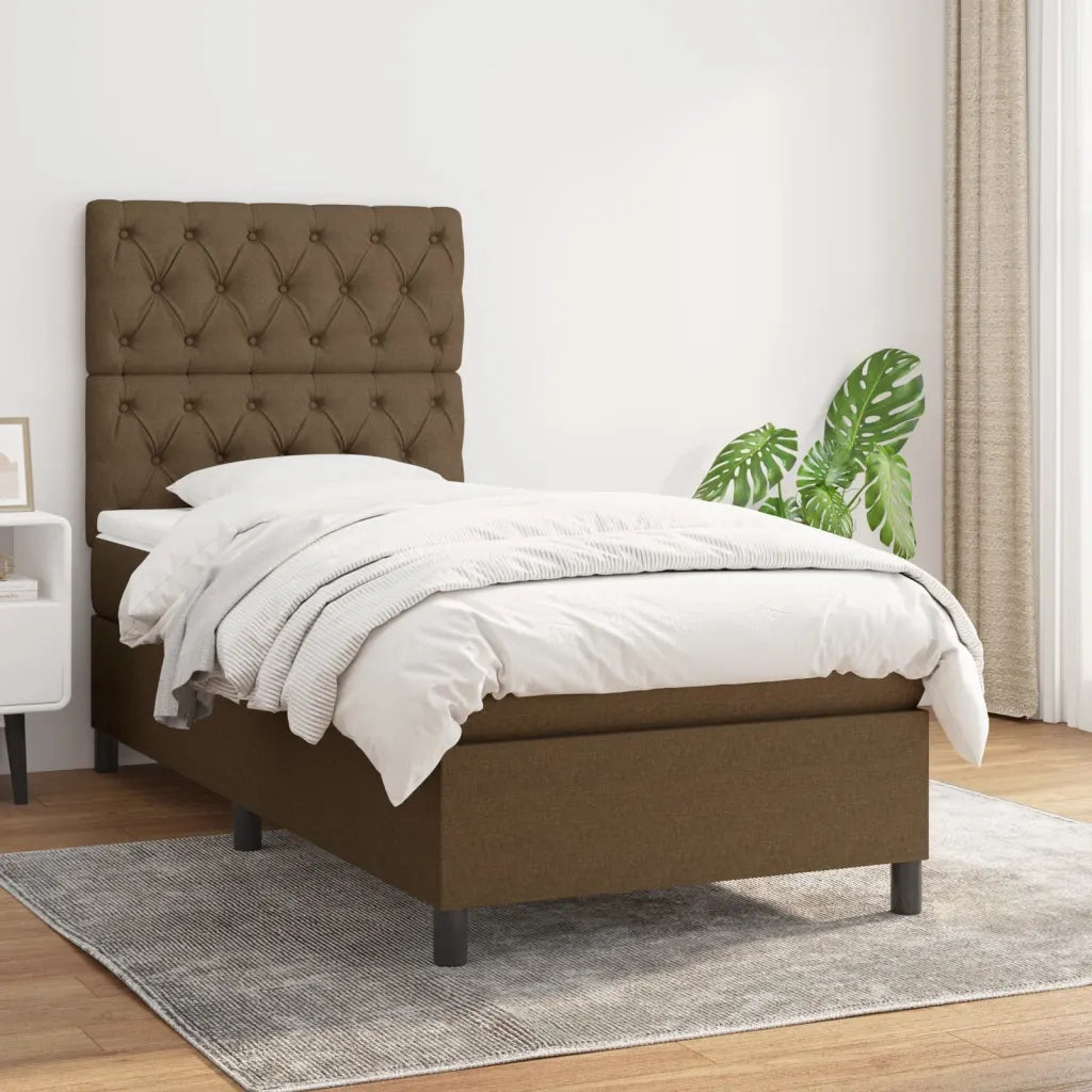 Letto singolo | Letto per adulti | Giroletto a Molle con Materasso Marrone Scuro 80x200 cm Tessuto
