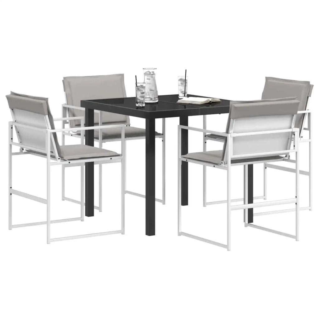 Set da Pranzo per Giardino 5 pcs Bianco e Grigio Chiaro