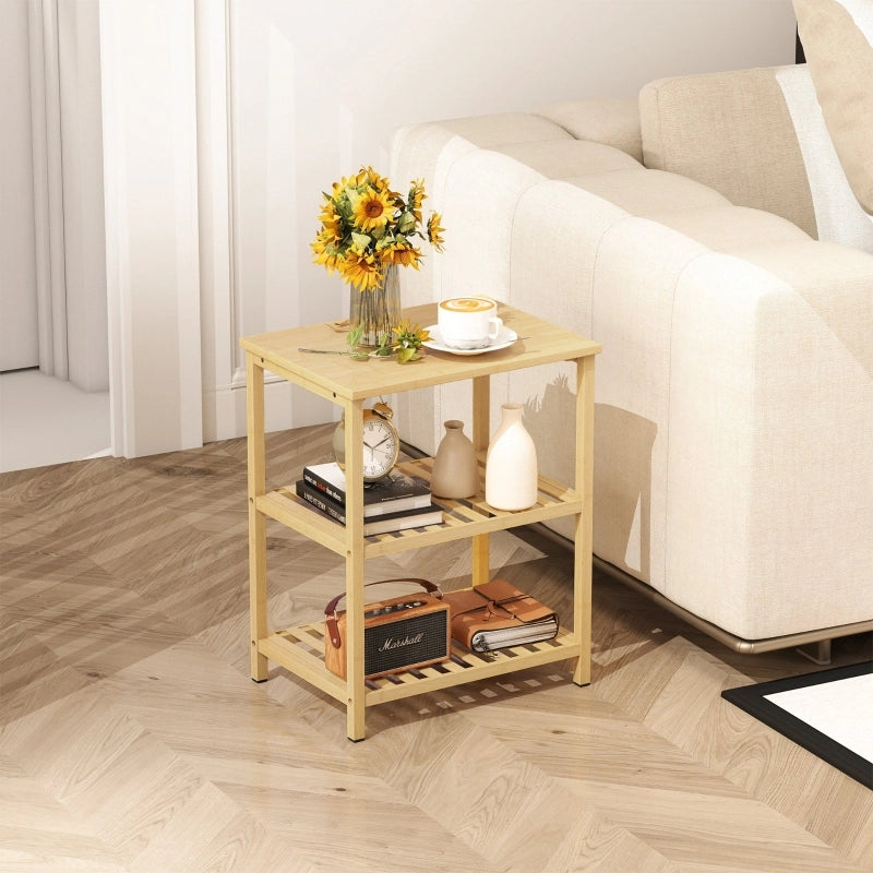 Tavolino da salotto a 3 ripiani in bambù con vani aperti, per soggiorno e camera da letto, 40.6×30×50.5 cm