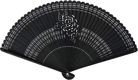 Ventilatori a Mano Pieghevoli - Uomo Donna Disegno Peonia a Cavitazione - Nero - 18 cm