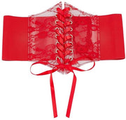 Corset Riem Elegante Brede Cintura - Top Corsetto a Rete Rossa - Bustier con Bordo - Cinturino per Donne - 32,5 cm di Larghezza - Ideale per Feste - Cintura a Riem