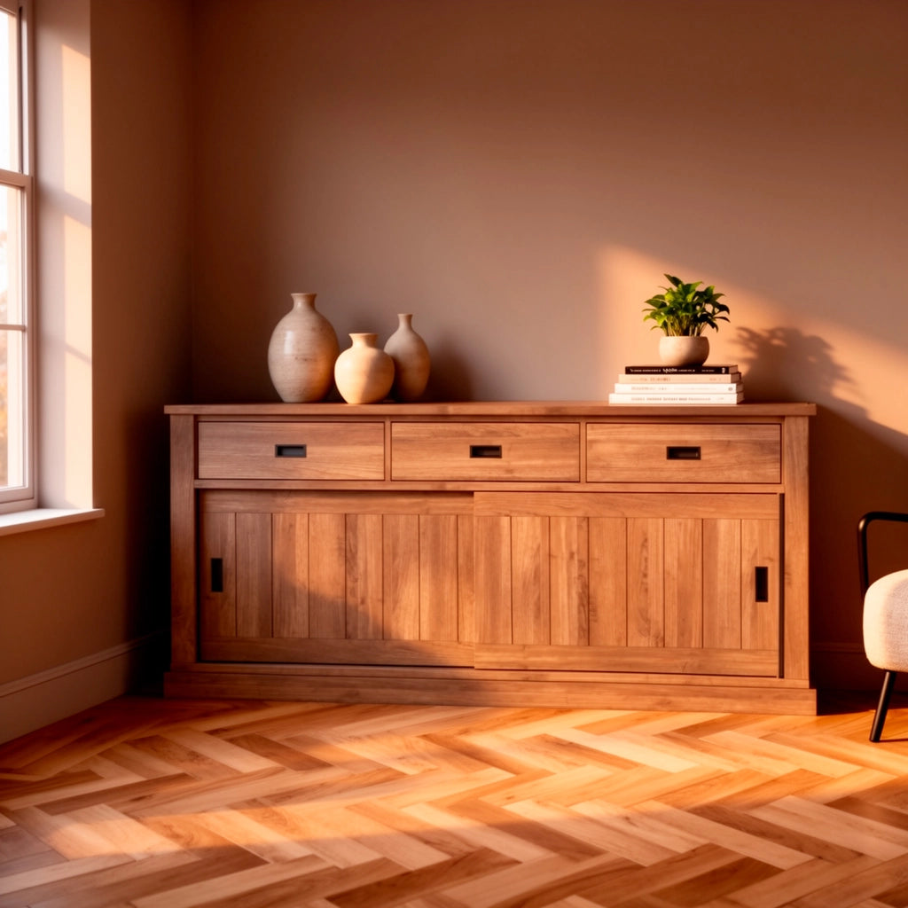 Madia Dispensa Con 3 Cassetti 2 Ante Scorrevoli E 4 Ripiani Interni Credenza Mobile Buffet Per Soggiorno Cucina Zona Living Design Classico Moderno 220 X 50 X 95 Cm Noce
