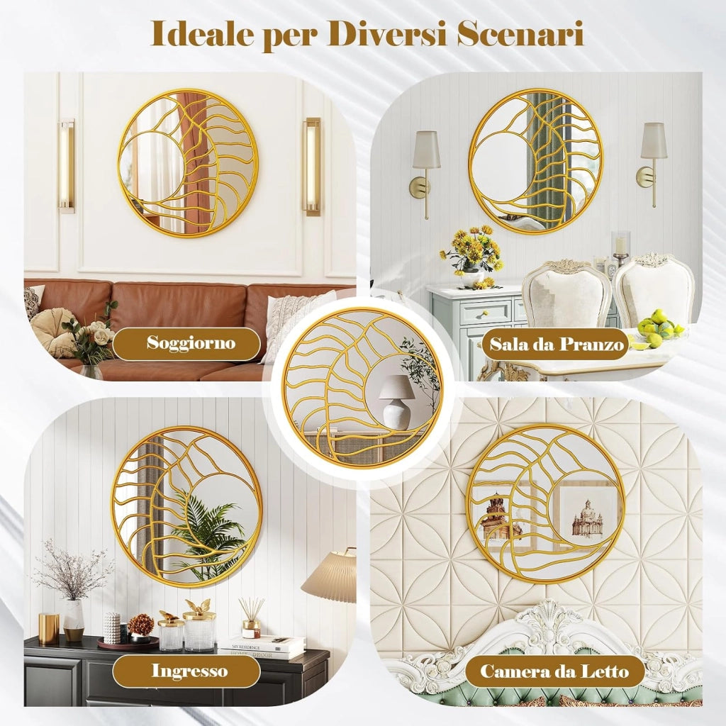 Specchio da Parete 80 cm, Specchio Decorativo da Parete Rotondo con Cornice Irregolare, per Soggiorno, Ingresso Camera da Letto Sala da Pranzo