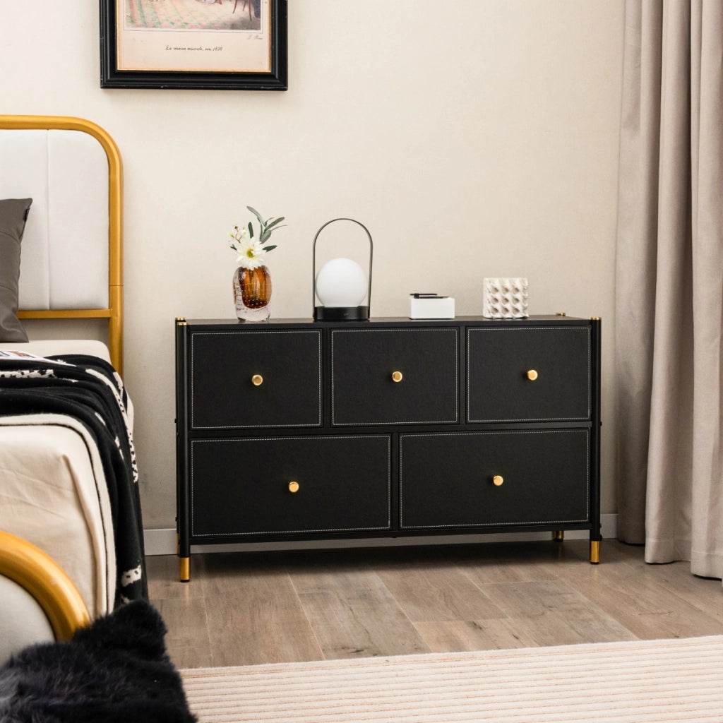 Com¨° per camera da letto con struttura metallica e cassettone, Unit¨¤ organizzatore da terra con cesti Nero 100x30x58,5cm-Cassettiere