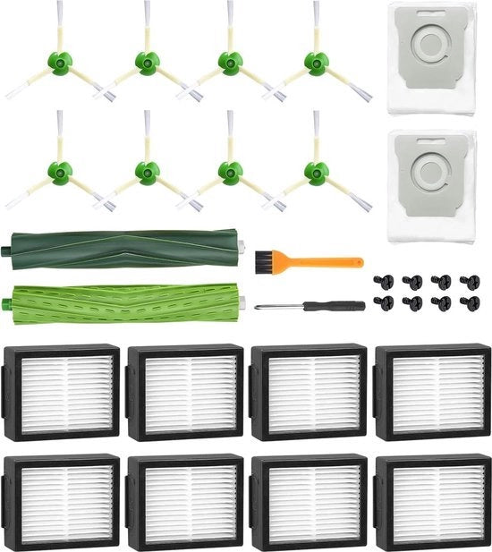 Accessori di sostituzione per aspirapolvere Roomba serie I & E & J, 2 set, 8 filtri HEPA, 8 set di setole laterali, 2 sacchi aspirapolvere