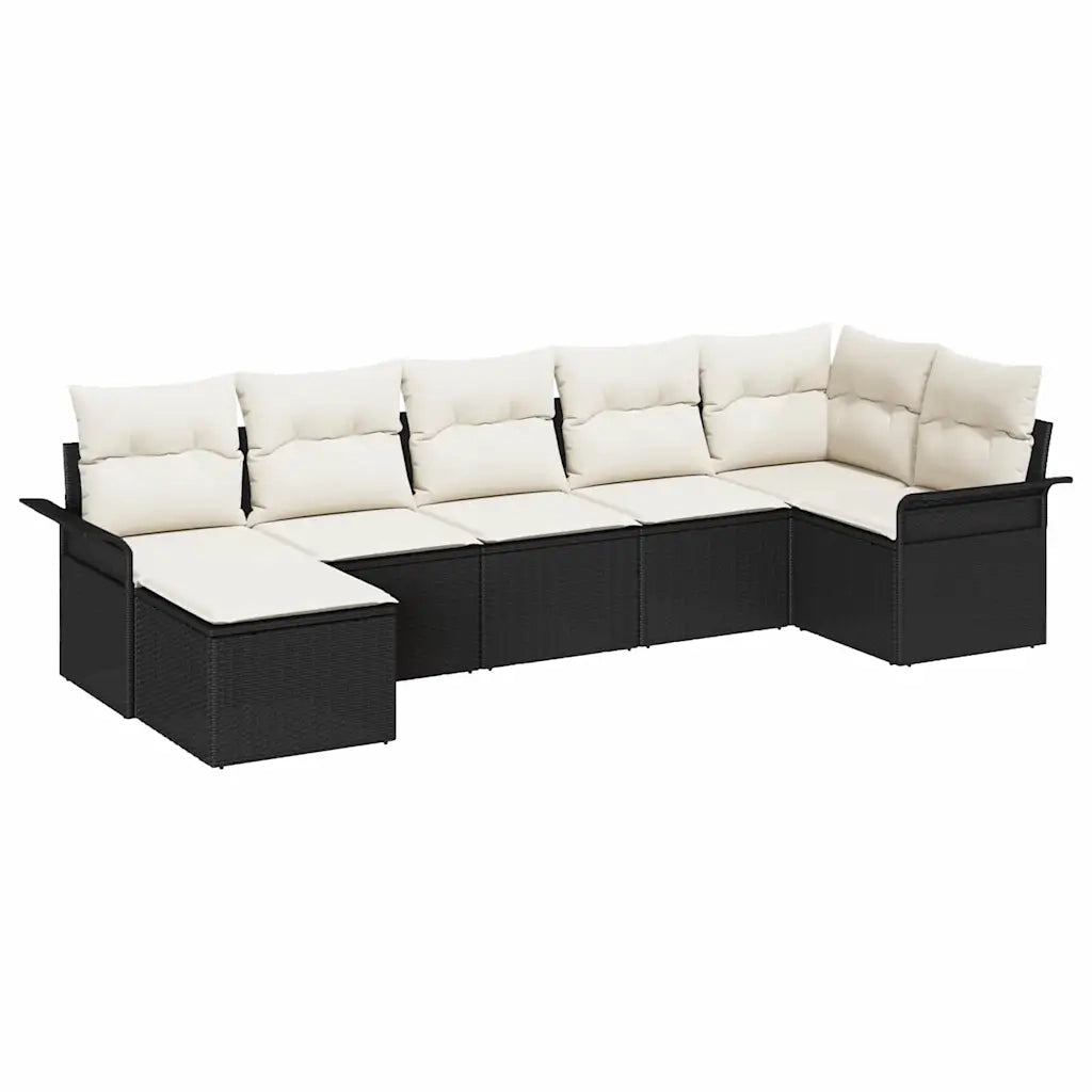Set Divano da Giardino con cuscino 7 pcs Nero polyrattan 3345447