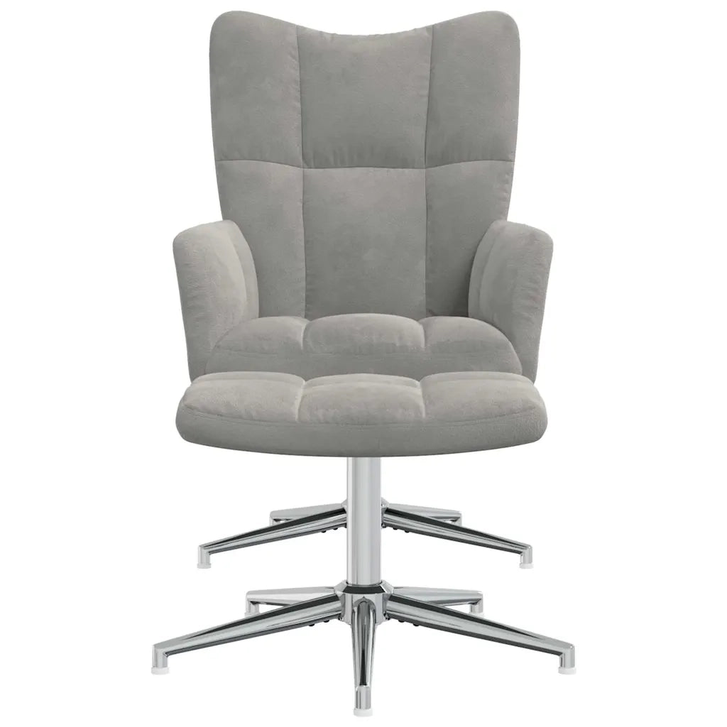 Divano Sedia-Poltrona Relax con Poggiapiedi Grigio Chiaro in Velluto 106126