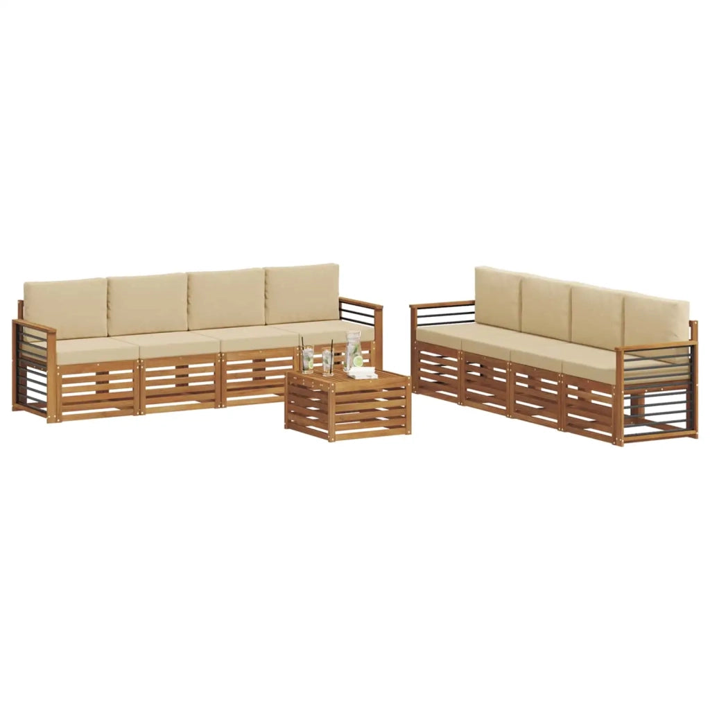 Set divani 9 pcs Naturale e Beige Legno di Acacia Massello