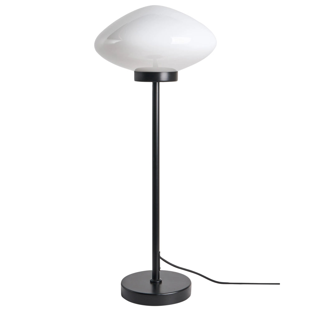 Lampada da tavolo Base in ferro metallico nero Paralume in vetro bianco Design moderno Soggiorno Camera da letto