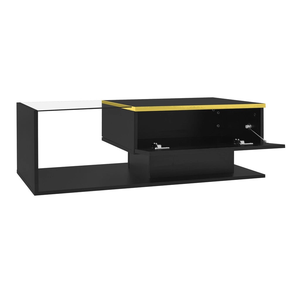 Tavolino da Caff¨¨ con LED e Vetro ¨C MINIMAL ¨C Nero Lucido, 100 cm