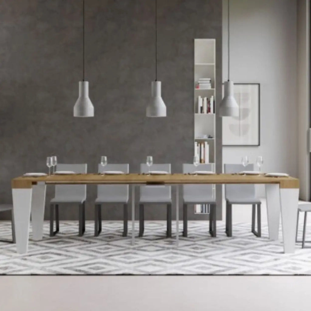 Consolle allungabile 90x40/300 cm Spimbo Mix piano quercia natura - struttura bianco frassino