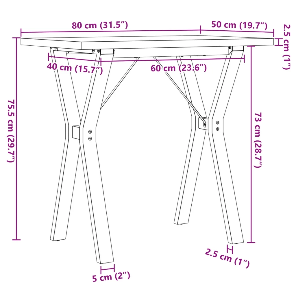 Tavolo da Pranzo Telaio a Y 80x50x75,5 cm Legno Pino e Acciaio