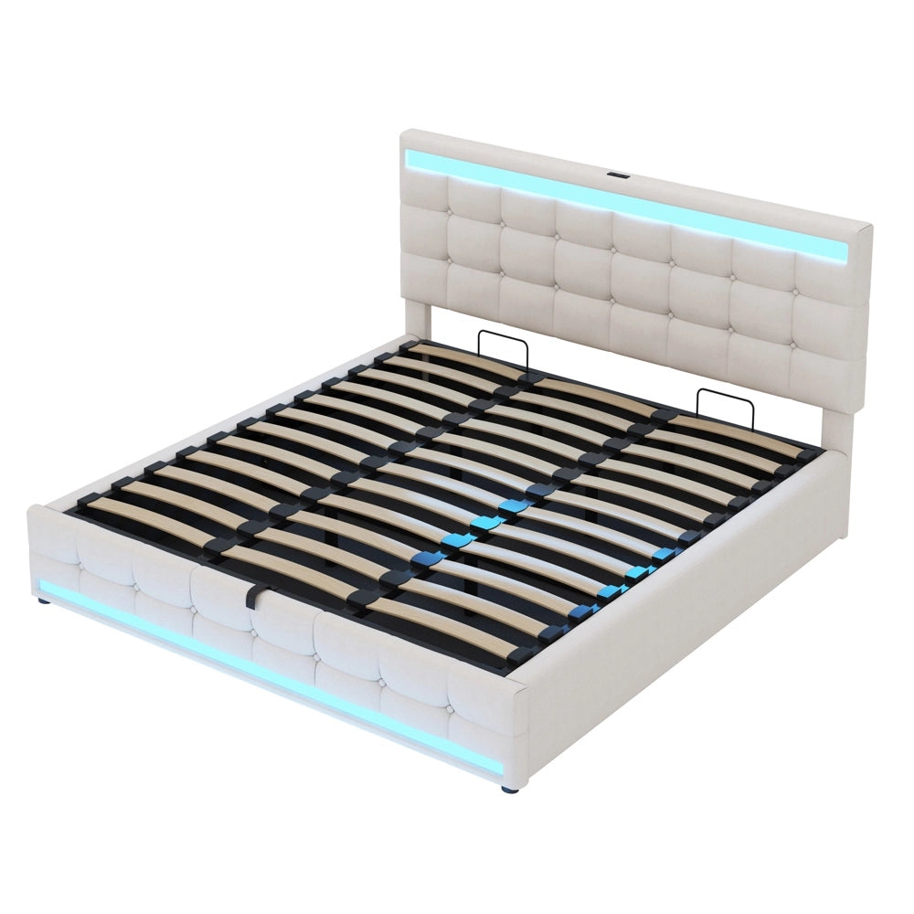 Letto bambini - Xylo - 180x200 cm LED idraulico lino beige