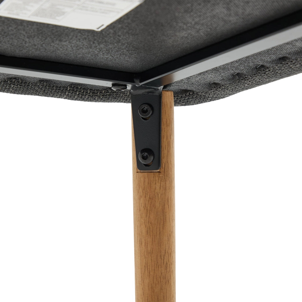 Sgabello da bar con schienale alto e braccioli; seduta in lino e gambe in legno di gomma; per cucina e isola; nero; 58.5 × 55 × 104 cm