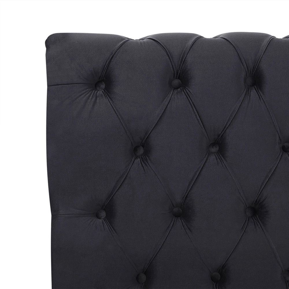 Letto Rivestimento in velluto Nero Gambe in legno Nero 160 x 200 cm capitonnè Glam