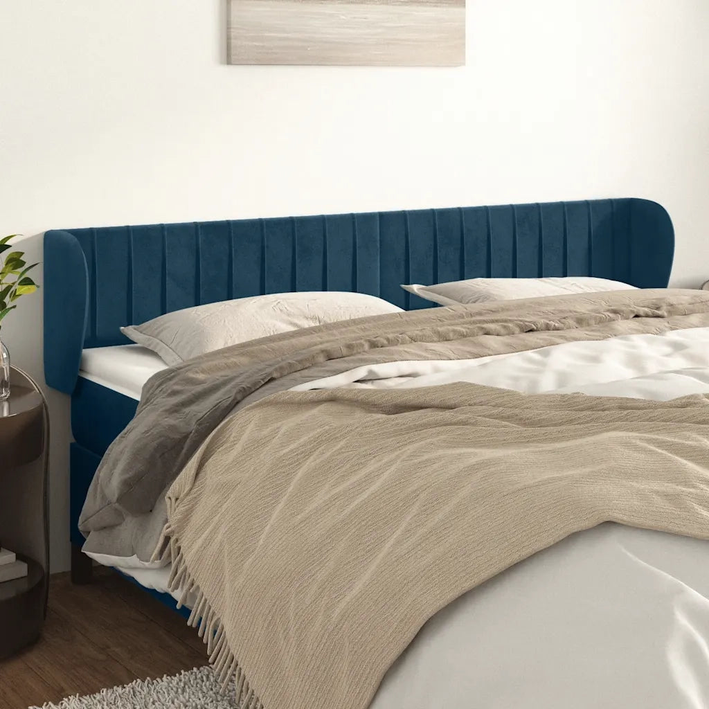 Testiera ad Orecchio-Testata con Orecchie Blu Scuro 203x23x78/88 cm in Velluto 126094
