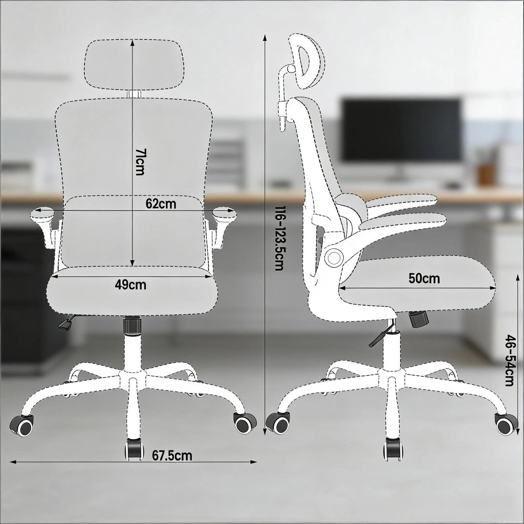 Sedia da ufficio ergonomica girevole rosa con schienale in rete, braccioli pieghevoli e ruote PU