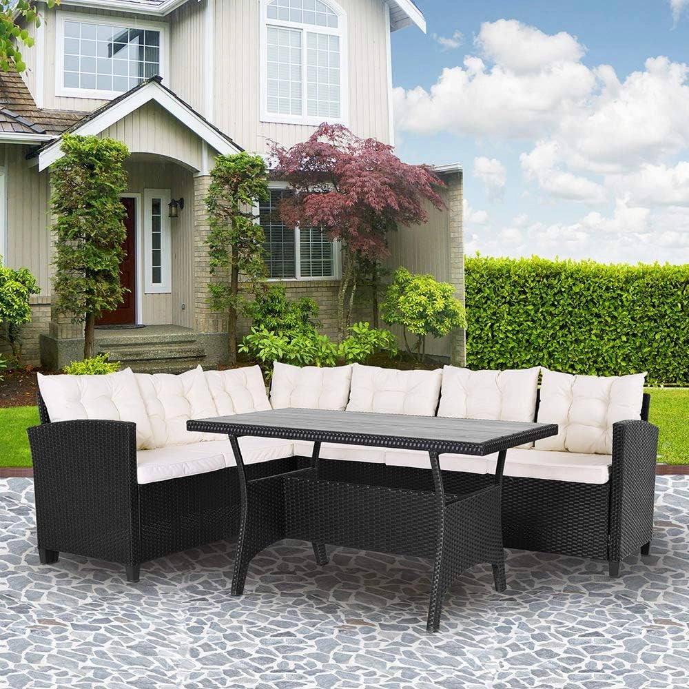 Set di Mobili Outdoor Salottino Esterno Polyrattan Lounge Tavolo da Pranzo Panca d'angolo 2 Sedie da Giardino